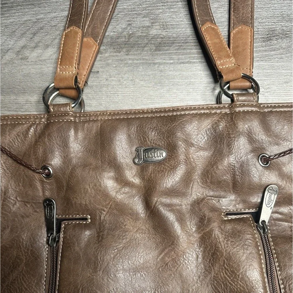Justin Concealed Carry Tote Bag Western Vegan Leather Lace Brown Cowgirl